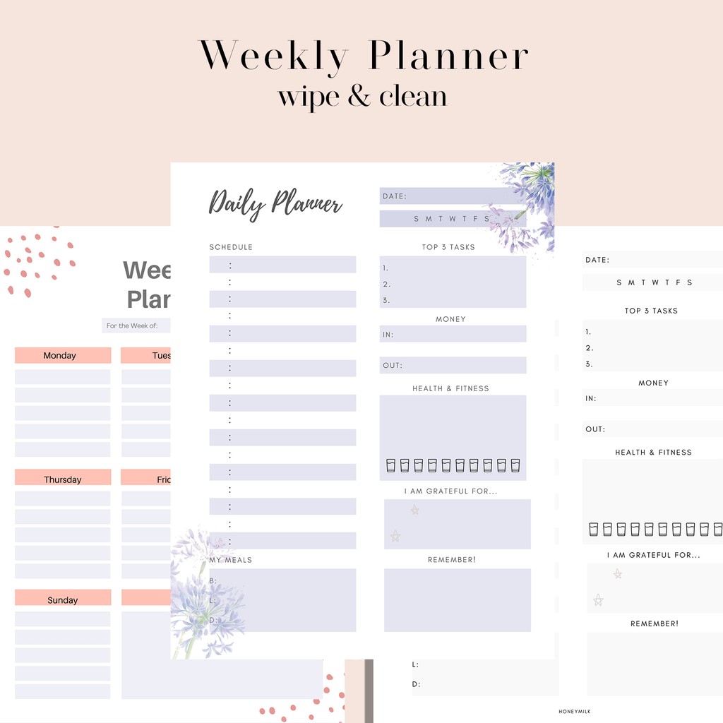 

Weekly Planner / Weekly Schedule/ Daily Planner/ To do list Wipe and Clean
