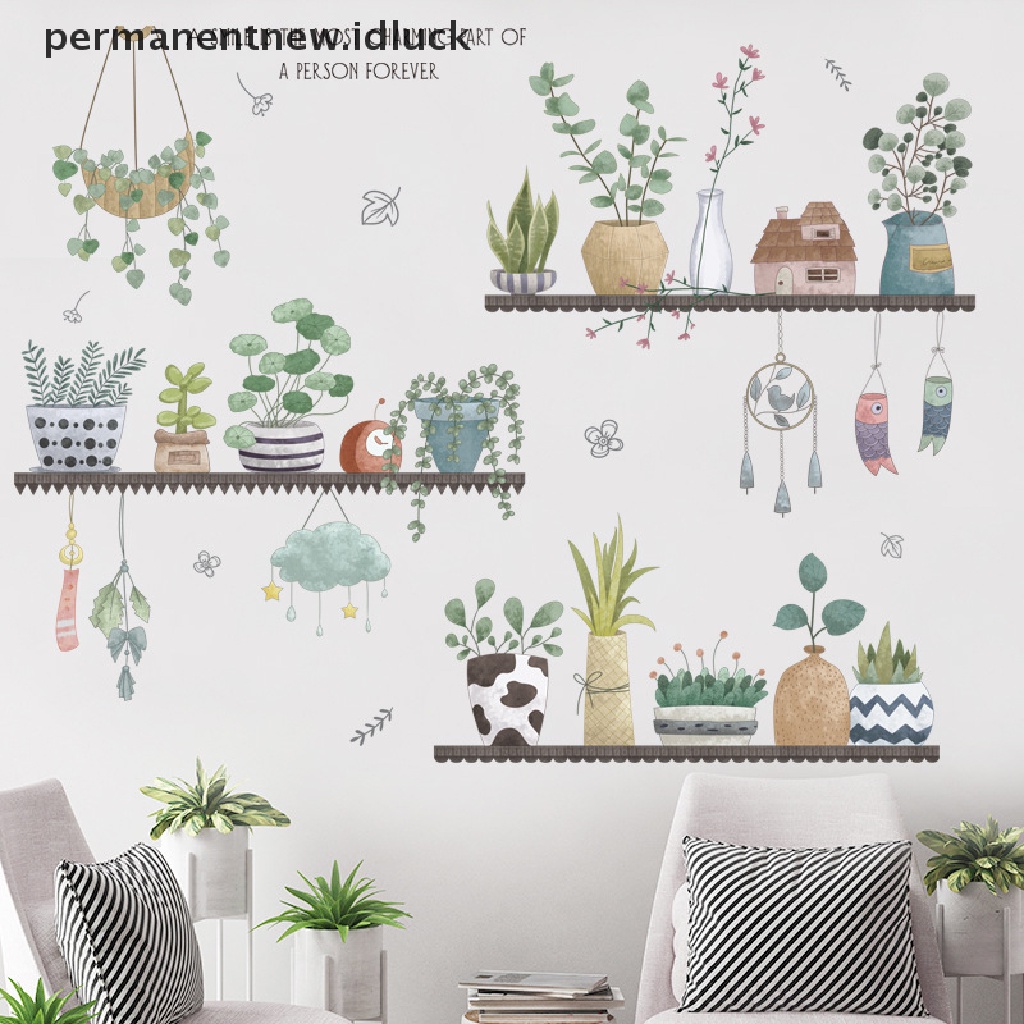 Stiker Dinding Motif Kartun Tanaman Bunga Bahan Vinyl Untuk Dekorasi Ruang Tamu