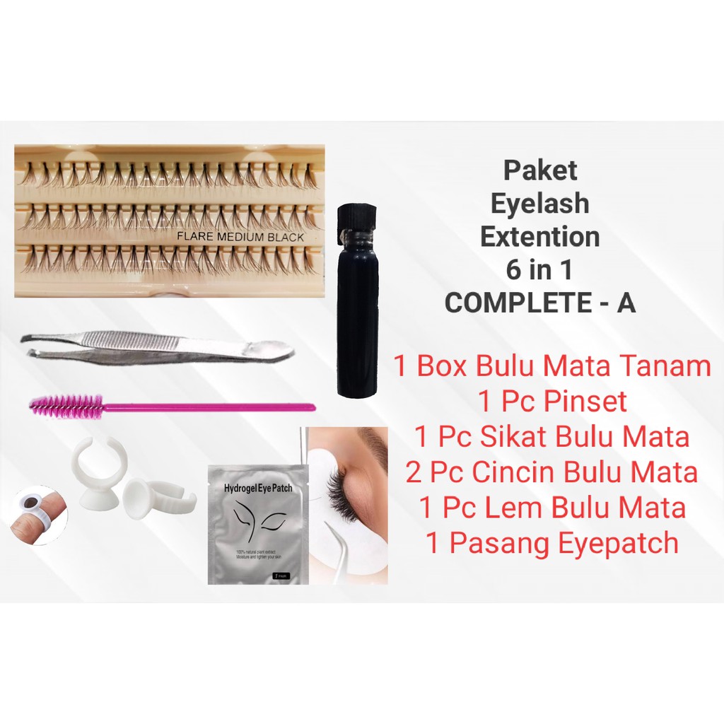 Paket Tanam Bulu Mata Komplit / Paket Eyelash Extention 6 in 1 Komplit - A