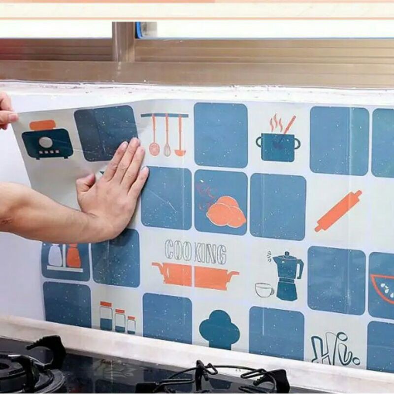 Stiker Dinding Motif Wallpaper Dapur Anti Minyak Kitchen Sheet Import Murah