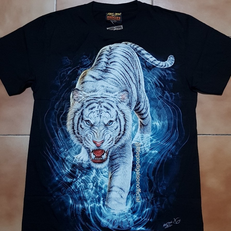 Kaos Rock Chang Import Size XL Harimau Putih 2 HD Glow in The Dark