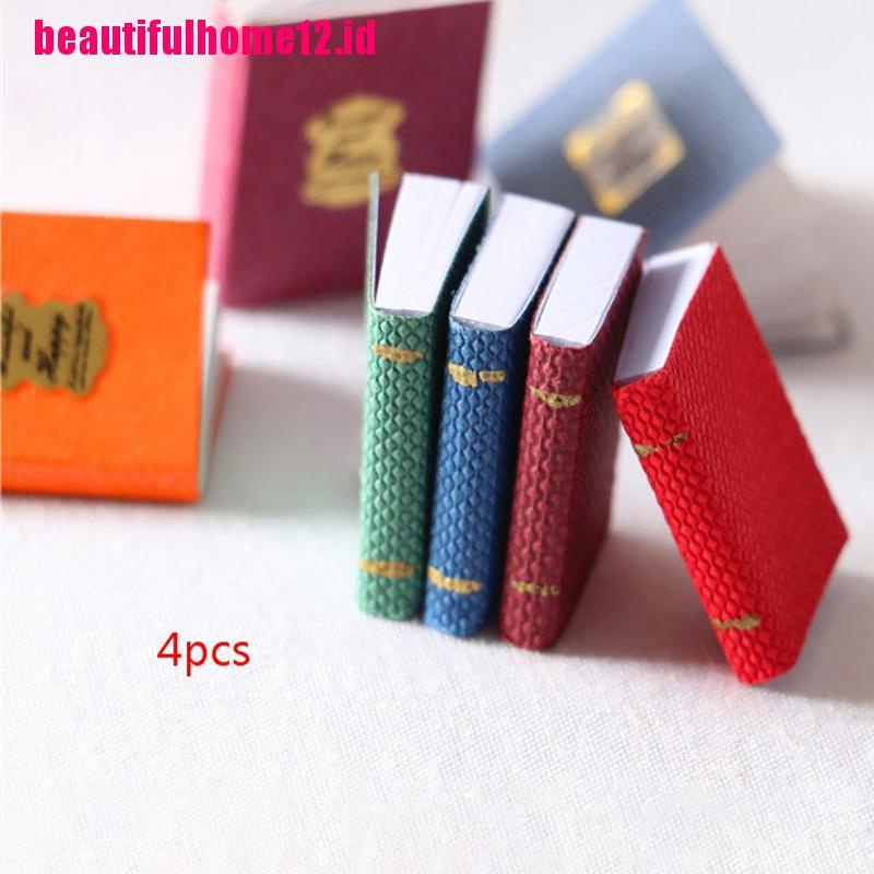 【beautifulhome12.id】4pcs/set 1/12 Dollhouse Miniature Mini Books Model Furniture Accessories 2021