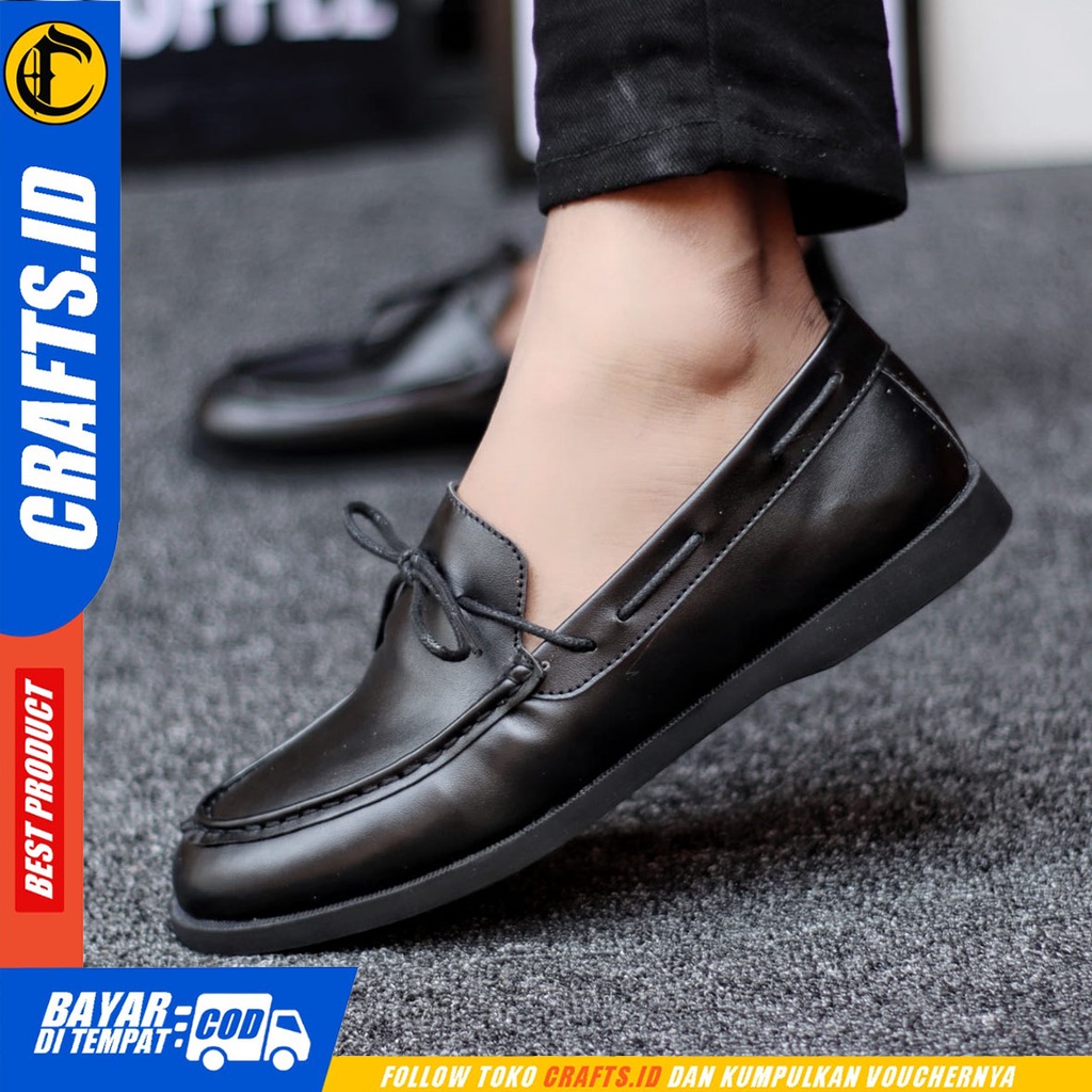 CRAFTS X ELDR Sepatu Slip On Pria Sepatu Pria Casual Sepatu Slip Antislip Slop Kerja Kantor Cowo/Cowok Kulit Pu Sepatu Kerja Pantofel Semi Formal Sepatu Kasual Santai Gaya Keren Kekinian Murah Terlaris