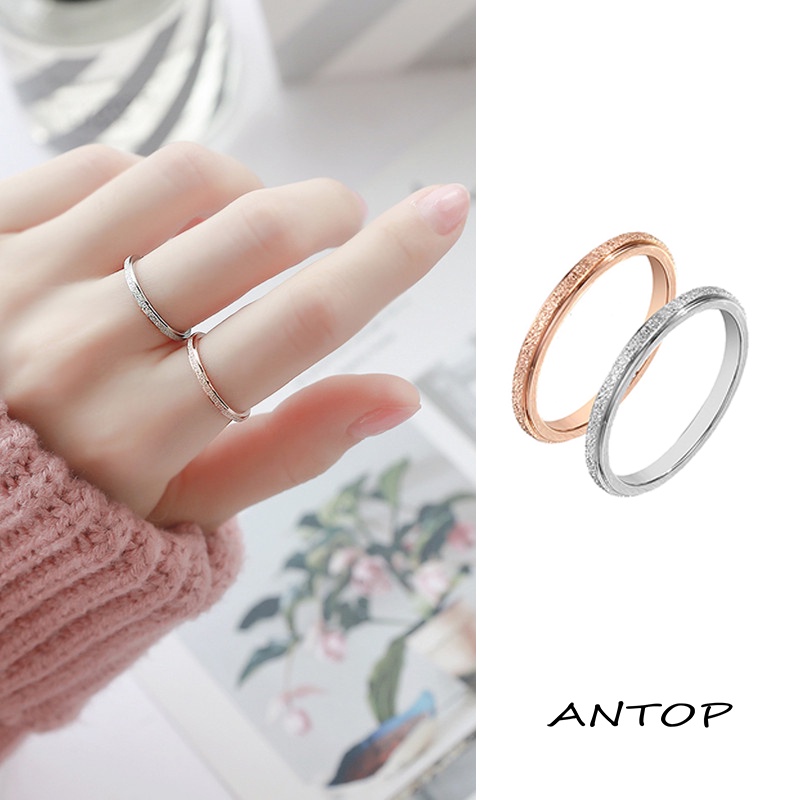 Korea Couple Cincin Fashion Matte Rust Proof Wanita Pria Perhiasan Aksesoris ANTOP