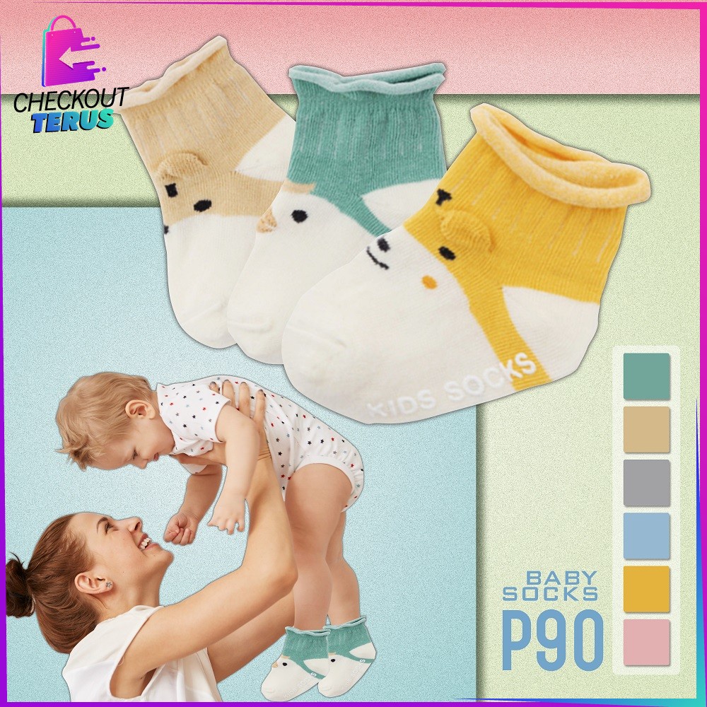 CT P90 Kaos Kaki Bayi Motif Animal Kaos Kaki Bayi Anti Slip Lucu Kaos Kaki Anak Antislip Motif Cute Baby Socks Kaos Kaki Lembut Bayi