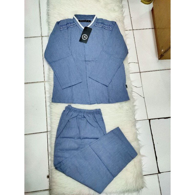 Stelan Baju Koko Anak Al-Luthfi Warna Lengan Panjang Bordir