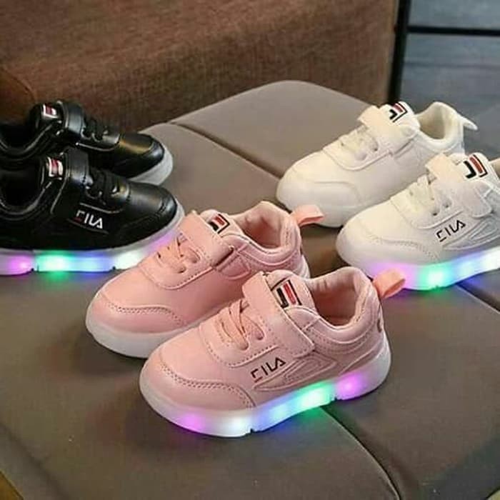 TERBARU SEPATU ANAK LAMPU LED SZ 21-25 SEPATU SEKOLAH ANAK CEWEK COWOK FILA KEREN