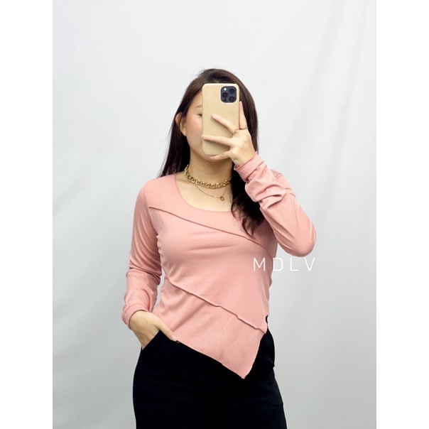 MDLV ~ 5066# Calvina Asymmetric Top Atasan Blouse Rajut Fashion import