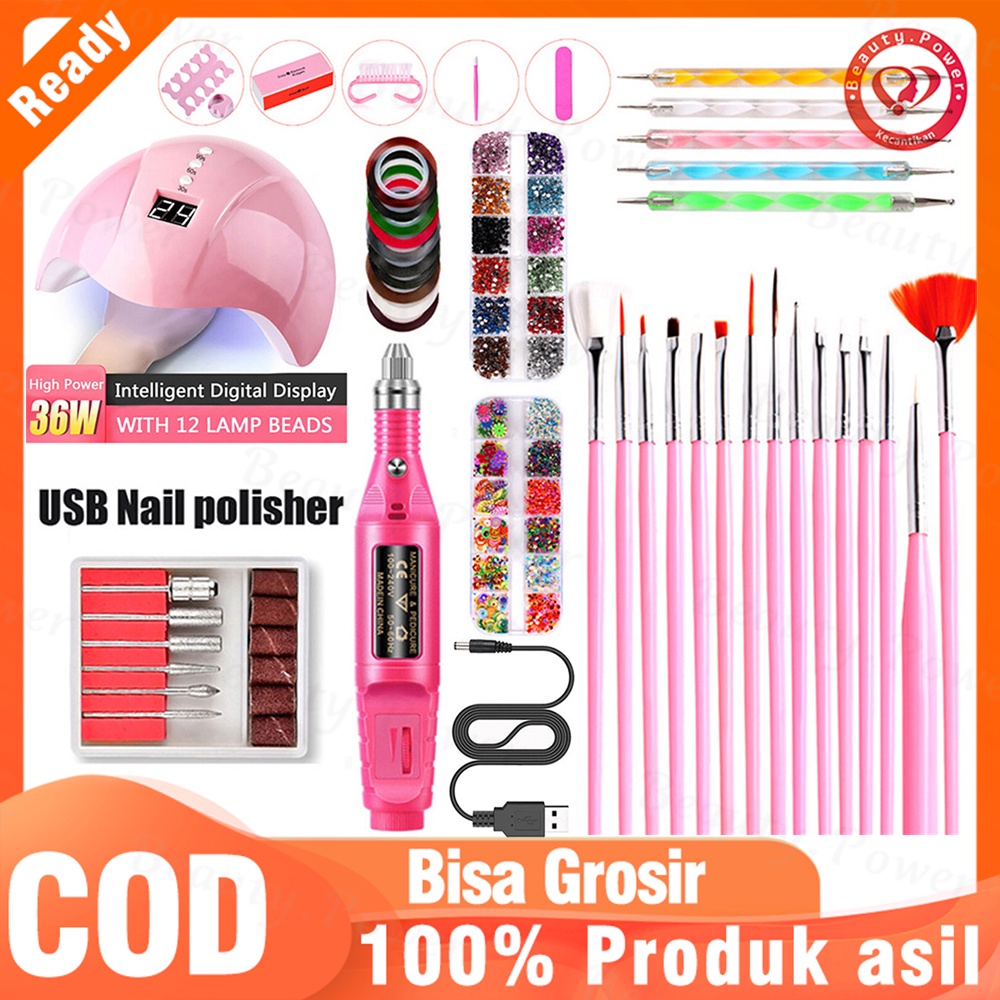 Set Pengering Kuku Elektrik, Set Kuku 36W USB UV LED Pengering Kuku Elektrik Bor Kuku Kuas Dotting Kuku Pena Stiker untuk Alat Seni Kuku