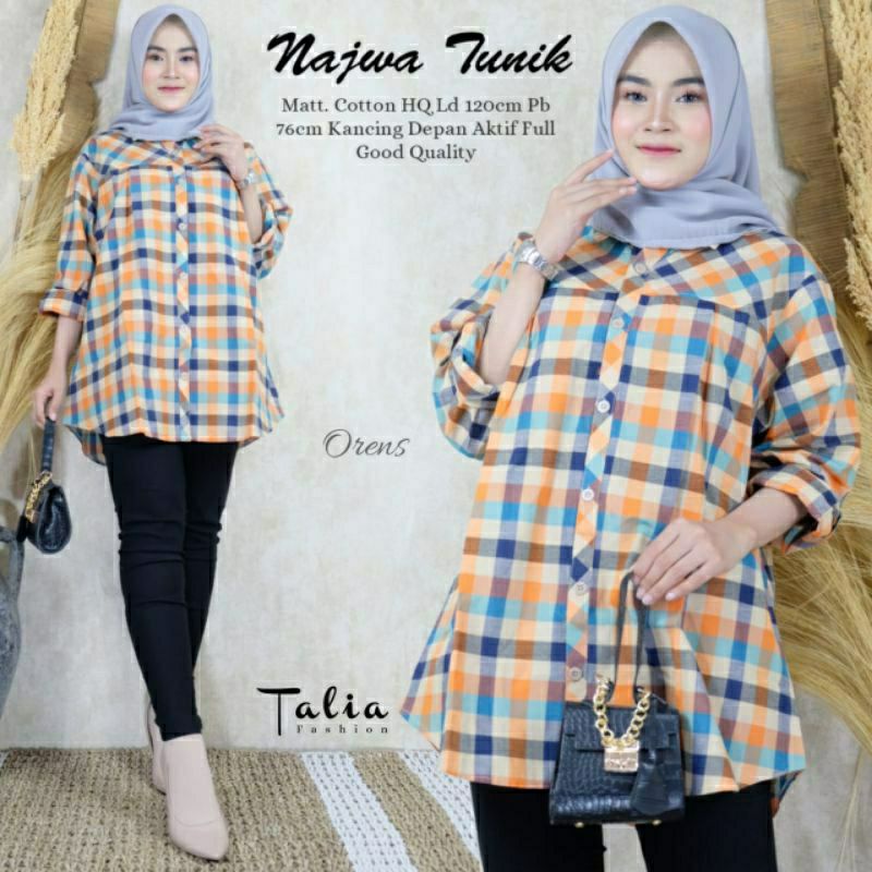 BHL - Atasan Kemeja Wanita Motif Kotak Kotak Super Best Seller Kancing Aktif Bahan Katun Yanded Halu