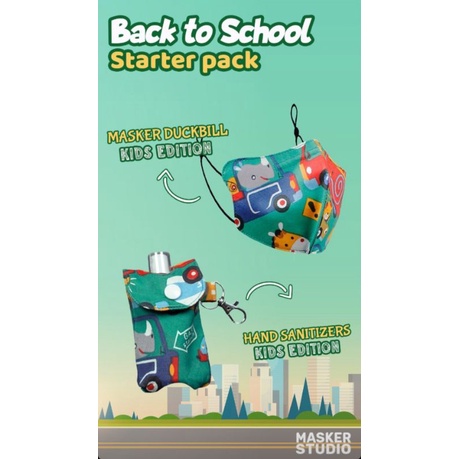 READY STOK ORIGINAL MASKER STUDIO, set masker + handsanitizer anak persiapan sekolah, BACK TO SCHOOL