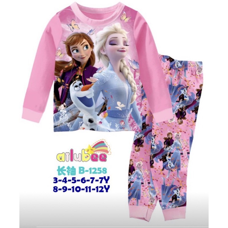 Piyama Anak / Baju tidur Ailubee - Frozen Pink