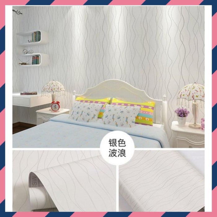 Wallpaper Dinding Motif Wave Dasar Putih Ukuran Panjang 10Meter x Lebar 45CM