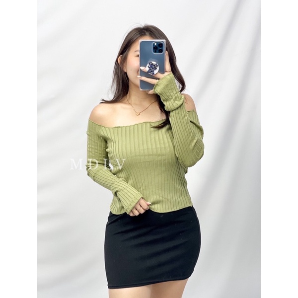 MDLV ~ Top ZIVA atasan Blouse Rajut Lengan Panjang Fashion Import
