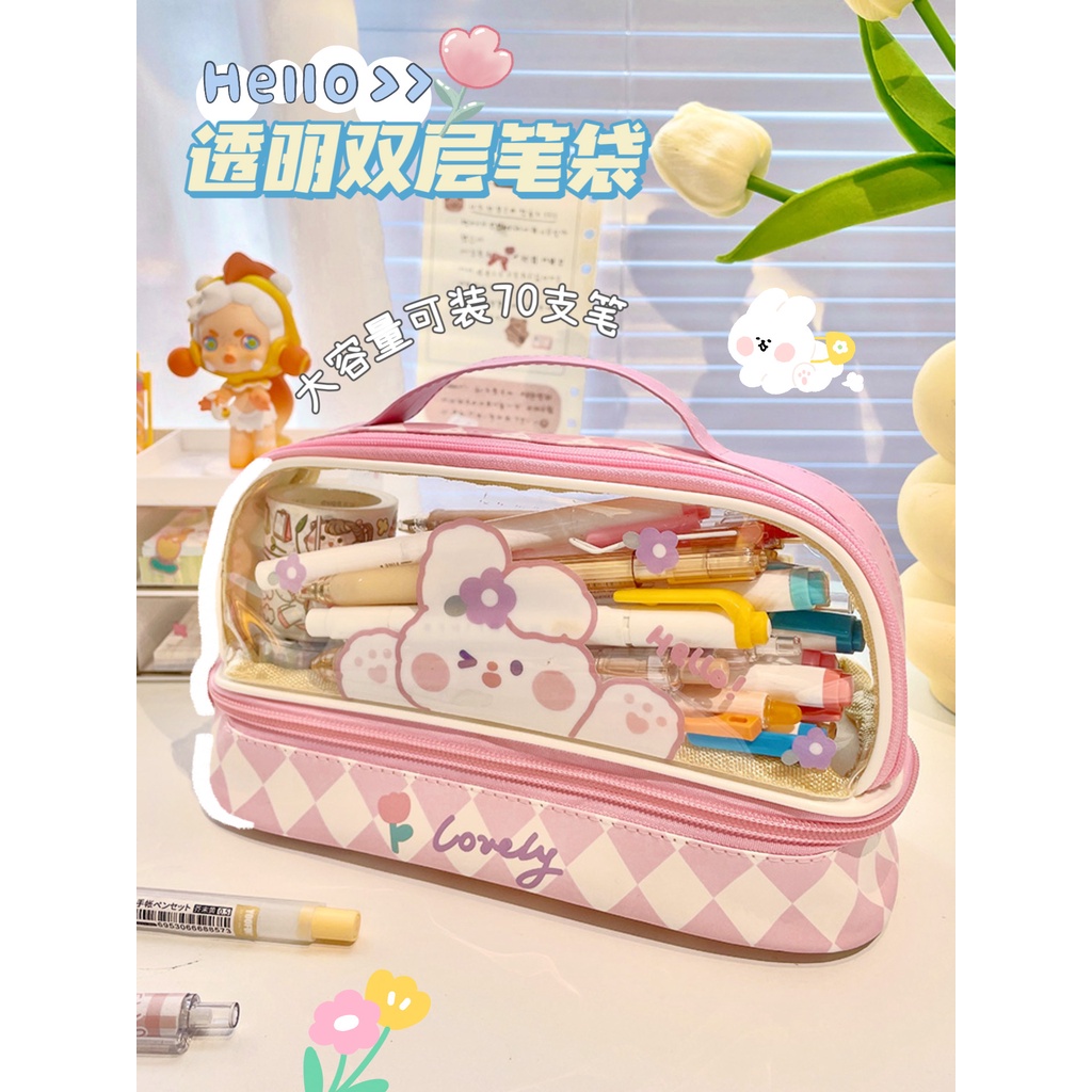 

Good-looking Double Layer Pencil Case Large Capacity Ins Japanese Girls Stationery Primary School St