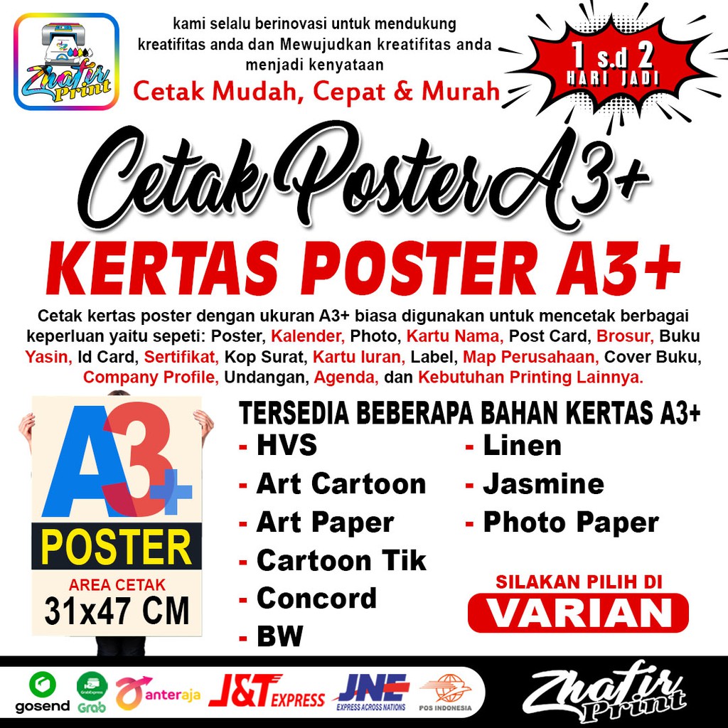 

Print Cetak A3+ Plus Poster/ Art Paper/ Art Cartoon/ HVS - Murah