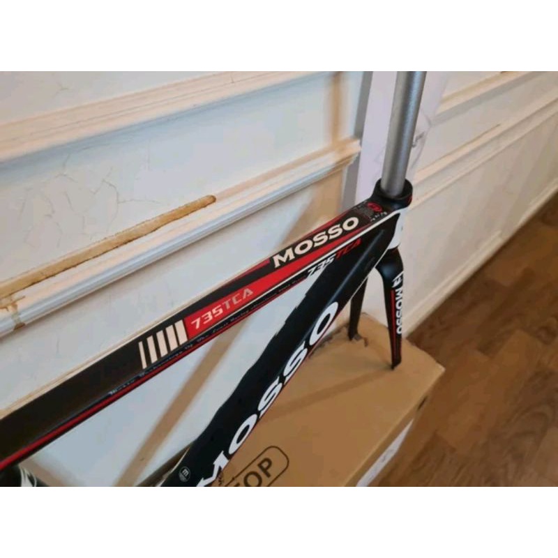 Frame Roadbike Mosso 735TCA Size 460mm Warna Hitam Merah . Rangka Sepeda Balap Road Bike 735 TCA Size Ukuran 46cm 460 mm Alloy 7005