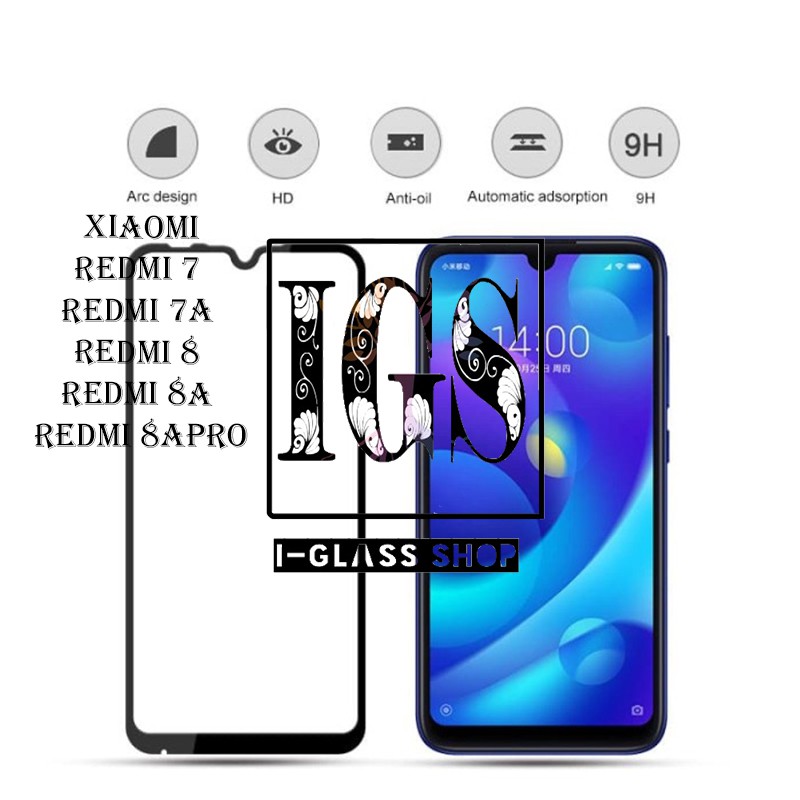 TEMPERED GLASS 5d full lem XIAOMI REDMI 7 7a 8 8a / PRO HITAM screen protector
