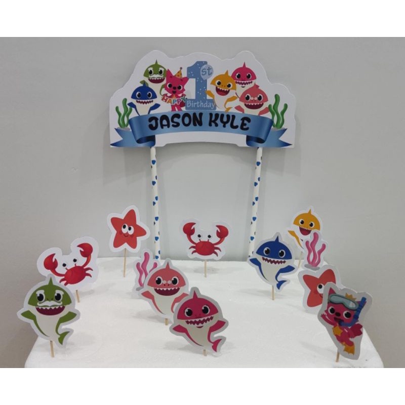 TOPPER CAKE - TEMA BABY SHARK-  HIASAN CUPCAKE - TOPPER CUSTOM