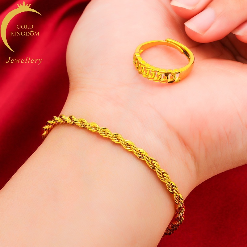 Gelang Rantai Emas Emas Asli Kadar 375 Model Twist Aksen Lonceng Untuk Wanita
