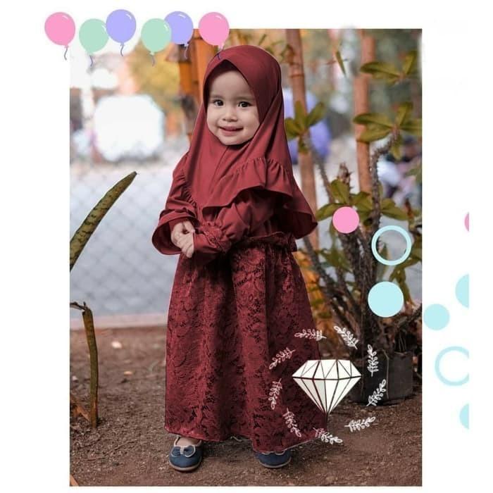 Zalindra Kids Baju Gamis Anak Perempuan Gamis Brokat Usia 2/3 Tahun