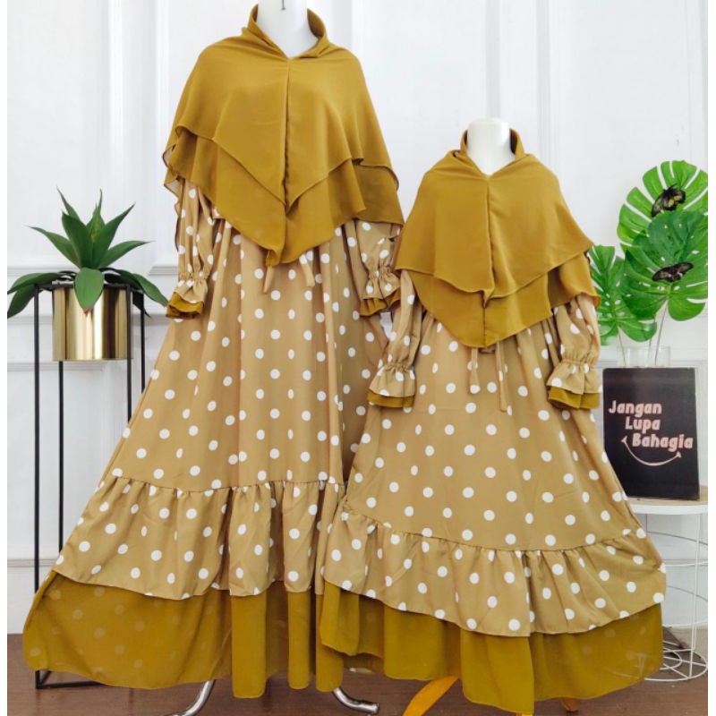 Gamis couple Ibu dan anak monalisa Hijab ceruty 2Layer setelan ibu dan anak lucuu