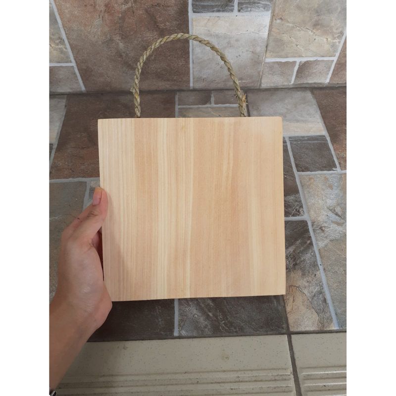 Talenan Kayu Pinus/ Talenan Tali uk 18x18 cm / Bahan decopage /Talenan media lukis 18x18 cm