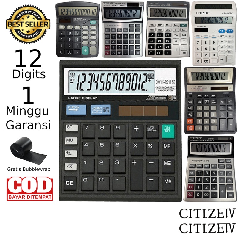Foto Kalkulator CITIZEN 12 Digit - Calculator Check Dual Two 2 Power