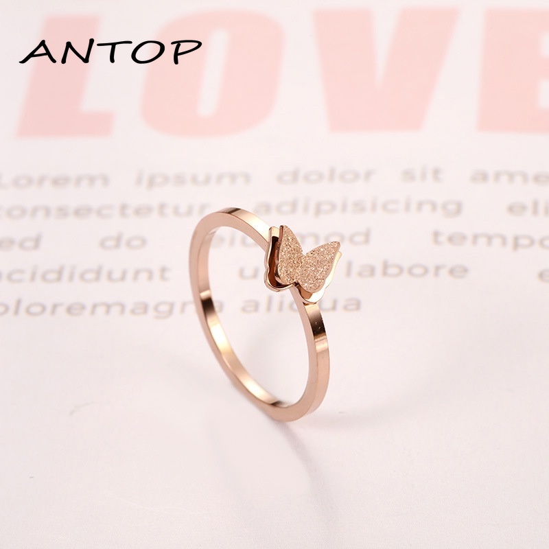 Korea Cincin Titanium Wanita Kupu Karat Lapis Emas Anti Karat Perhiasa Aksesoris Mode ANTOP