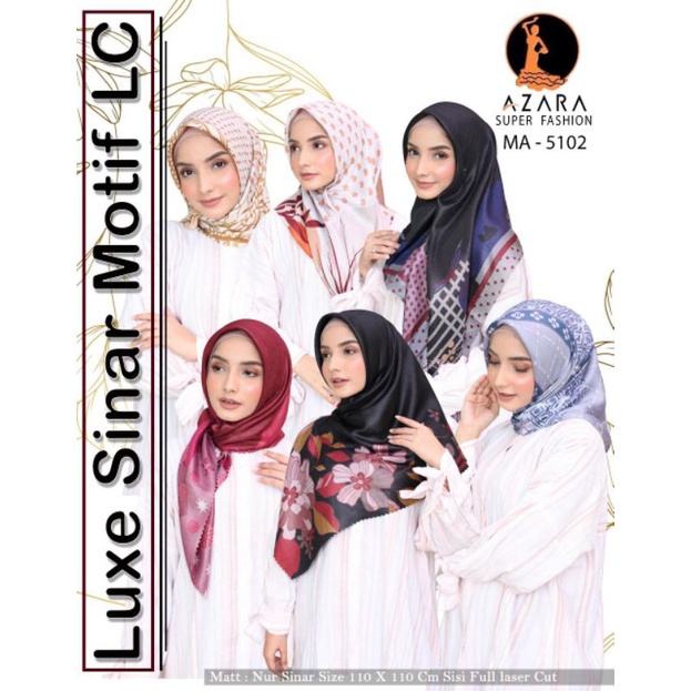 Jilbab Azara Segi Empat Motif Luxe Sinar Original LC