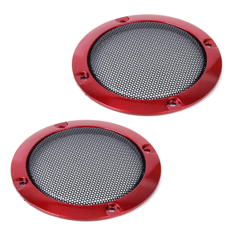 Vivi 2pcs Ring Speaker 3 &quot; Bahan Abs Warna Merah Dengan Grille Pelindung Hitam