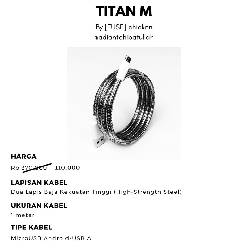 Kabel microUSB Terkuat di Dunia Android Titan M By FUSE chicken