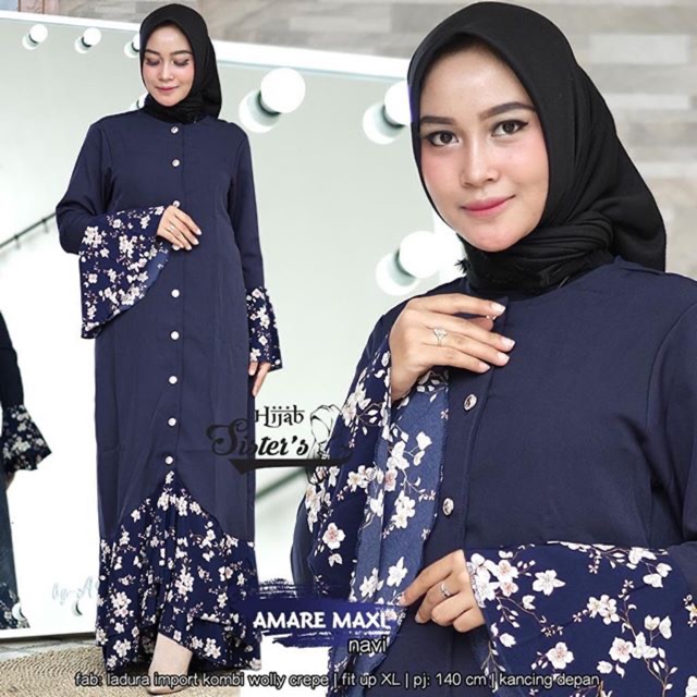 Amare Maxi Dress Ladura Wollycrepe Motif Bunga