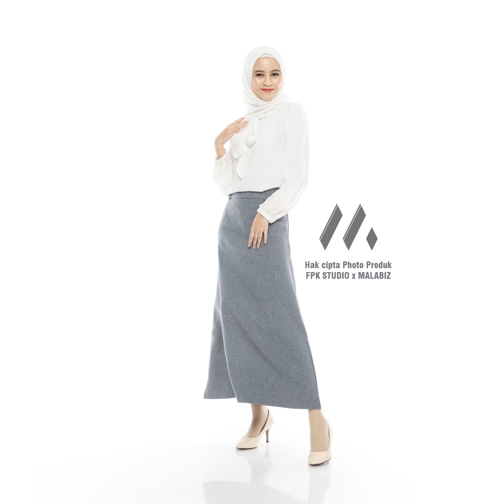 VIOLA  GREY - Rok Basic Wanita Formal Standar Bisnis Klok A Line Malabiz Warna Abu Muda Abu Abu Rok Basic Klok A Rok Dasar Rok Standar Rok Panjang Rok Santri Rok Jumbo