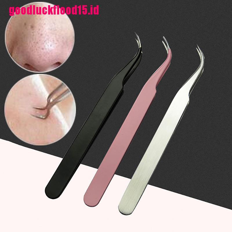 {LUCKID}Stainless blackhead acne remover bend clip tool comedone tweezer curved pimple