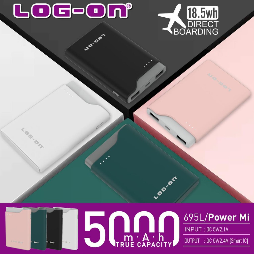 LOG ON POWERBANK 5000 MAH POWER MI 695L 2 USB (INCLUDE CABLE) Garansi 1 tahun Internasional PB Real Kapasitas