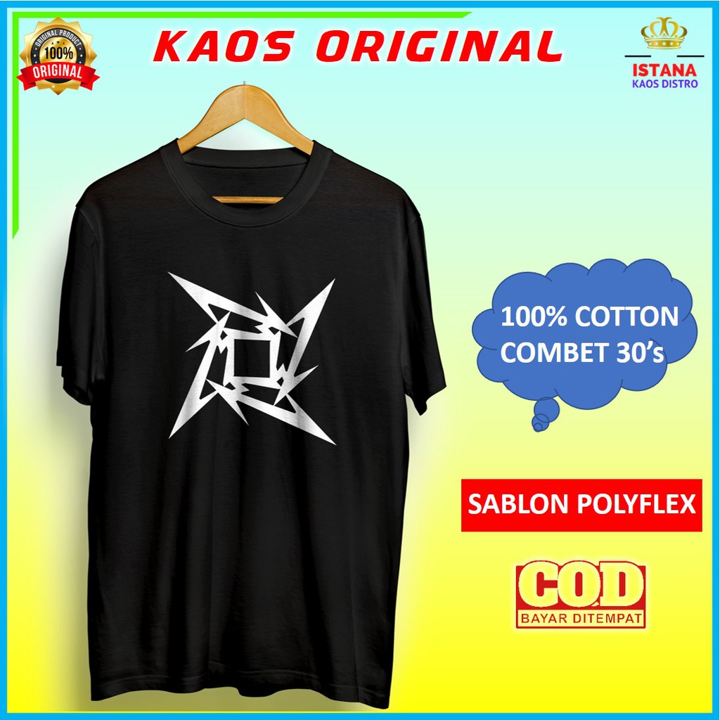 Baju Kaos Band Pria Distro Cowok Keren Murah Original Lengan Pendek Shuriken Metallica Star kd134