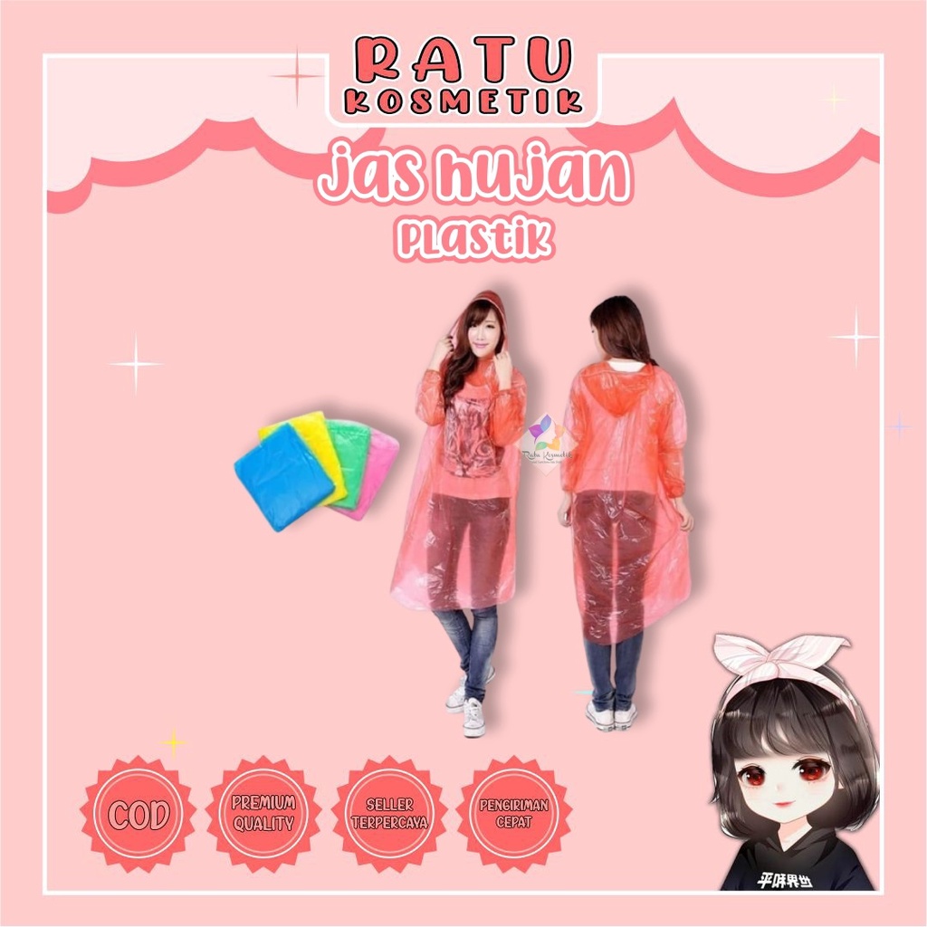 ❤ RATU ❤ Jas Hujan Plastik Polos Sekali Pakai | Pelindung Dari Hujan | Raincoat | Mantel Kresek Warna Warni Murah