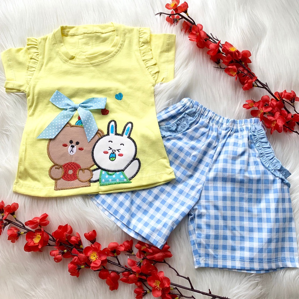 Setelan baju bayi cewek celana pendek import cantik kekinian fashion anak perempuan baby girl -bro