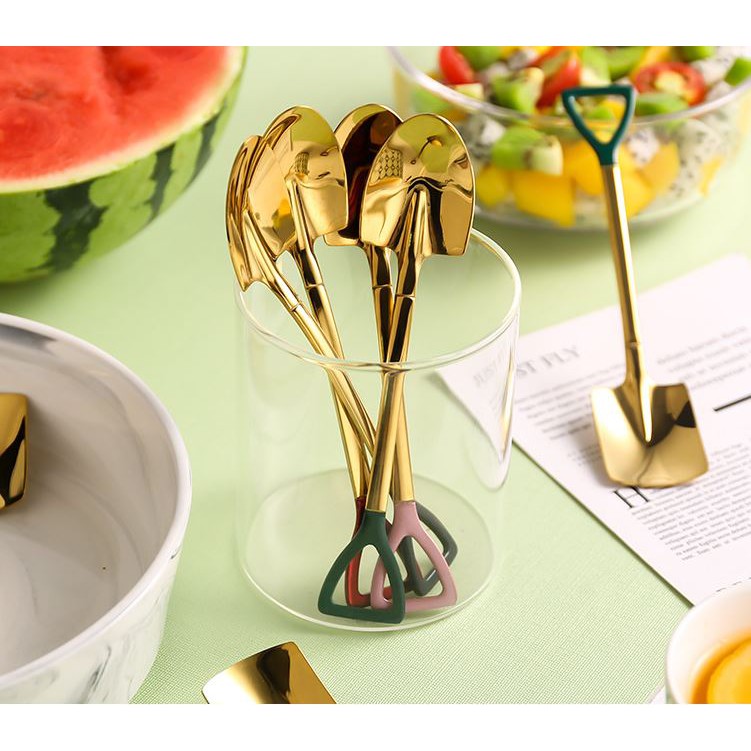 H 448 Sendok Sekop Unik Sendok Ice cream Dessert Buah cake Lucu Gold Stainless Teh Kopi-7