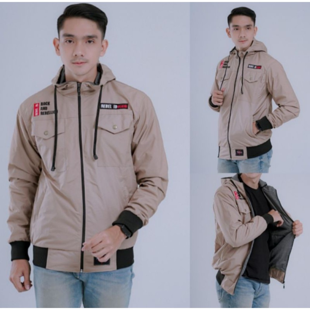 JAKET PARASUT PRIA TERBARU/JAKET MUSIM DINGIN PRIA/HOODIE TEBAL/PAKAIAN GUNUNG COWOK/DISTRO KEREN-SP CREAM