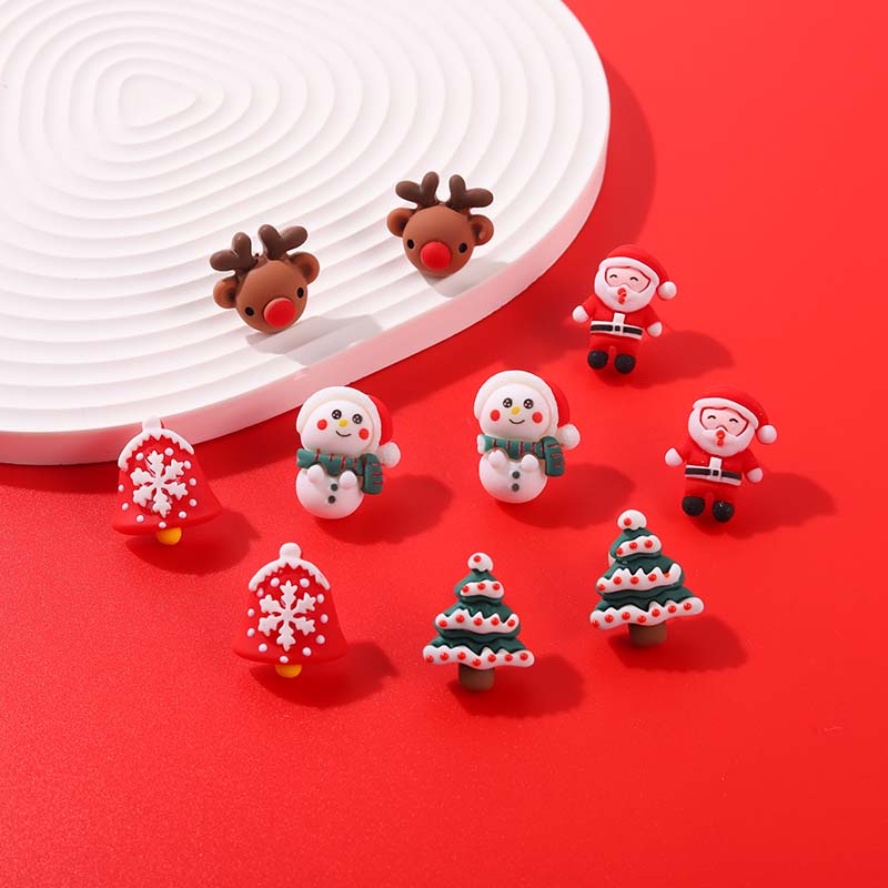 Anting Stud Desain Pohon Natal Santa Claus Snowman Rusa Bahan Resin Untuk Wanita