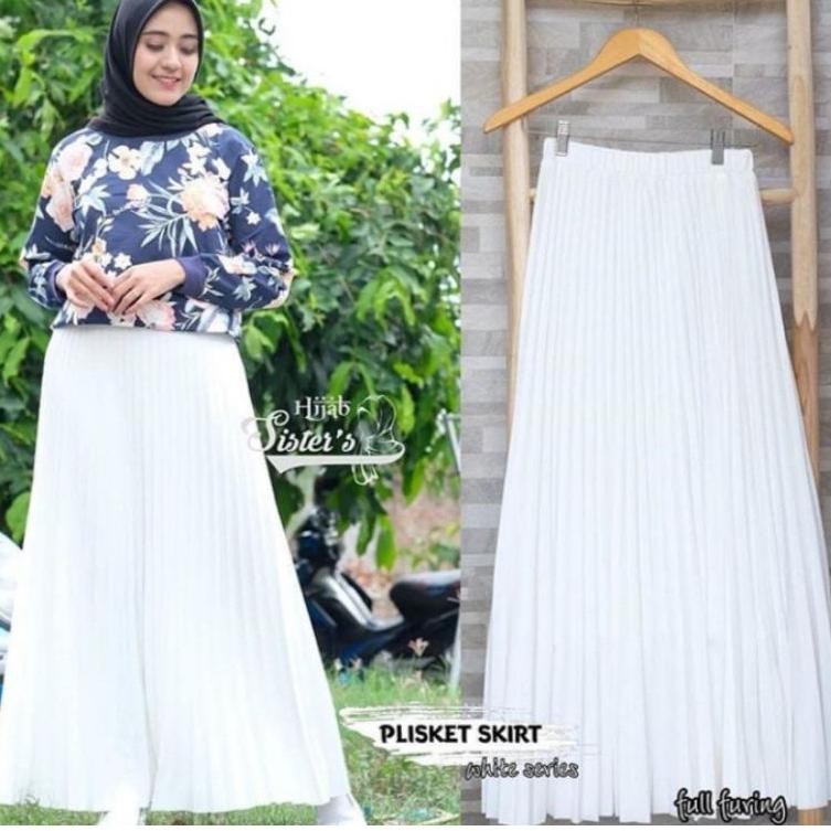 Uq9CodeRok Plisket JUMBO putih //ROK PLISKET WARNA PUTIH(masakini) 9L7
