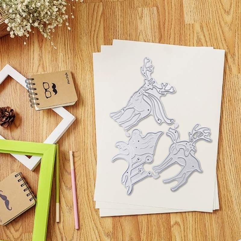 Cetakan Stensil Cutting Dies Motif Rusa Natal Bahan Metal Untuk Scrapbook / Craft DIY