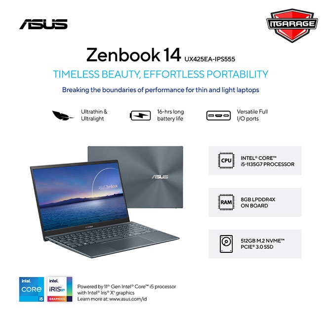 Asus Zenbook 14 UX425EA-IPS555|i5-1135G7/8G/512G/IrisXe