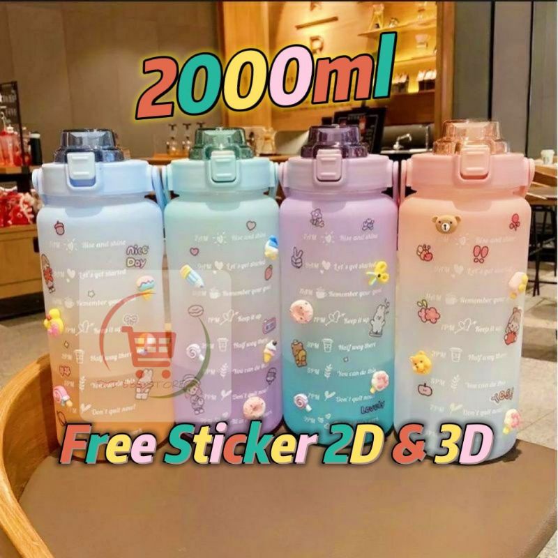 Tumbler 2L Free Sticker // Botol Minum Gradasi Pelangi 2 liter Viral Botol Motivasi Penanda Waktu