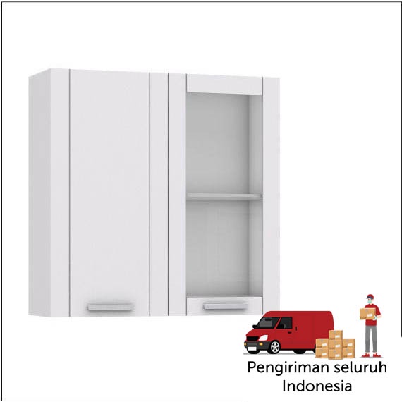 Kitchen set atas putih kaca 2 pintu minimalis LUAR BANDUNG
