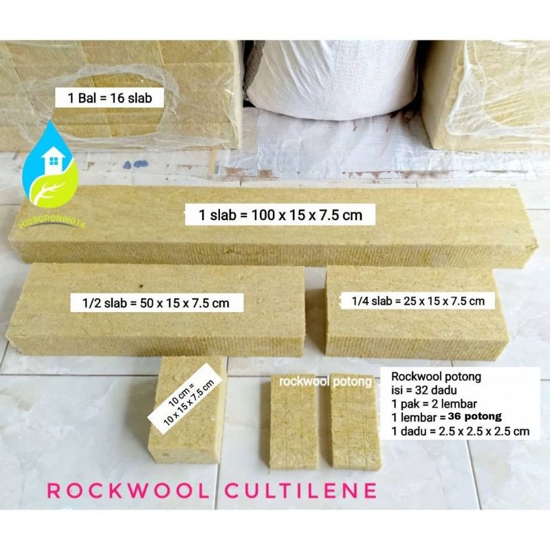 ROCKWOOL CULTILENE ukuran 50 cm (1/2 slab) - rockwool hidroponik