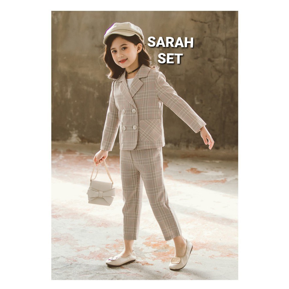 SARAH SET / BAJU SETELAN BLAZER ANAK PEREMPUAN KOREA / SET JAS CELANA ANAK CEWEK IMPORT