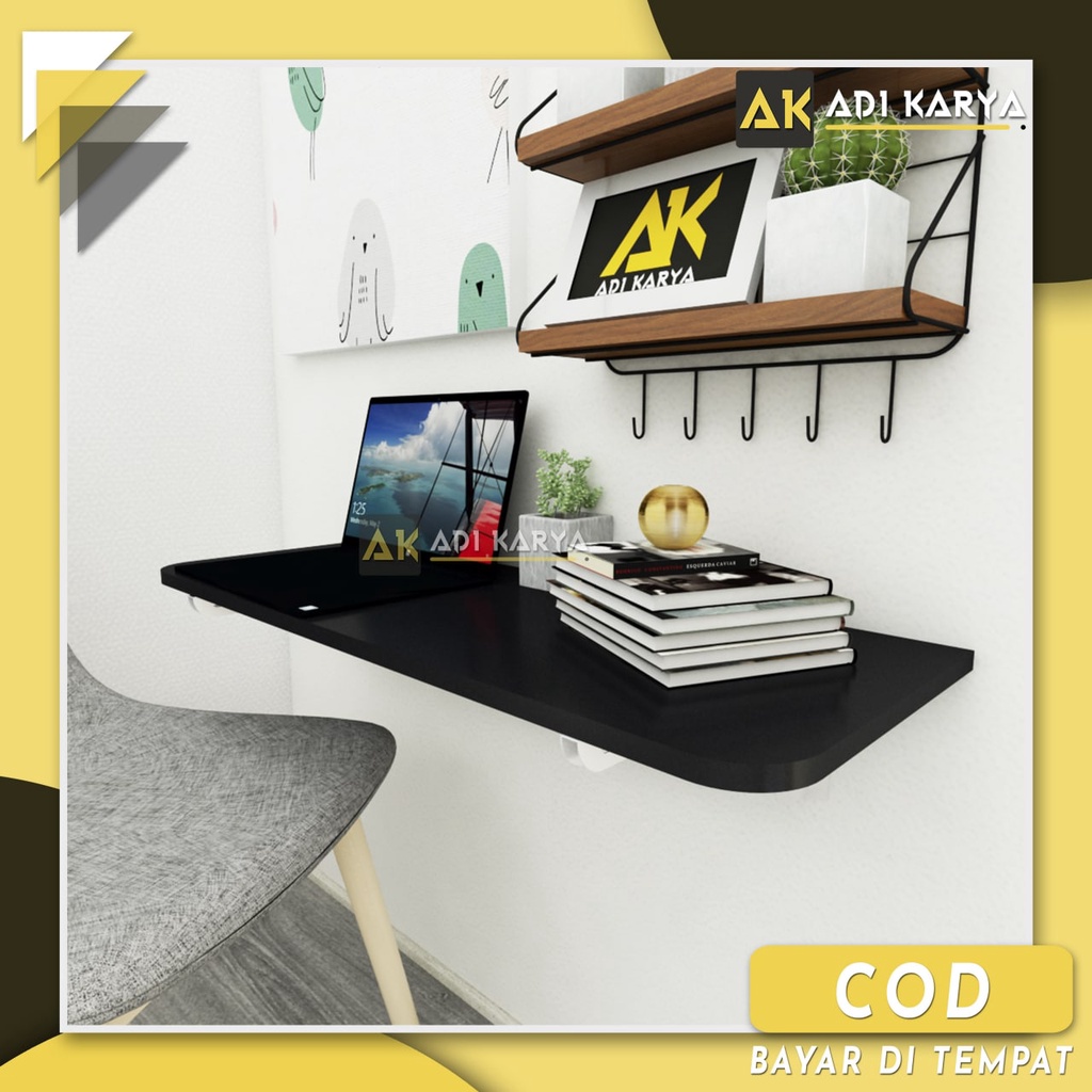 Meja Lipat Dinding 80 x 40 Meja Belajar Kerja Dinding Ambalan Tempel Braket Besi Engsel Laptop Kompu
